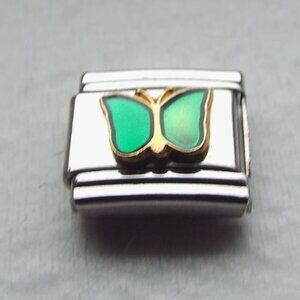 Green enamel butterfly 9mm stainless steel italian charm bracelet link new